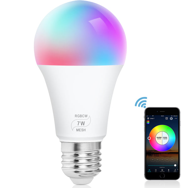 Koopower Bluetooth Smart Light Bulb, A19 E26 7W LED RGB Color Changing Bulbs, Smartphone App Controlled for Party Holiday Decorations